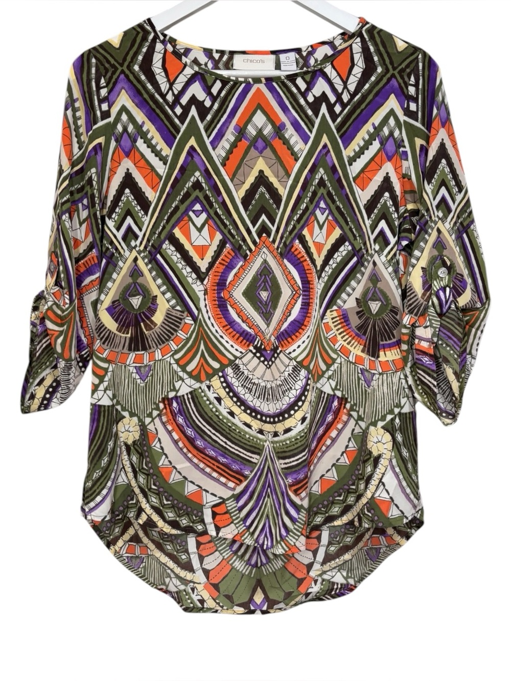Chicos colorful fall tunic 3/4 roll sleeve size women’s small